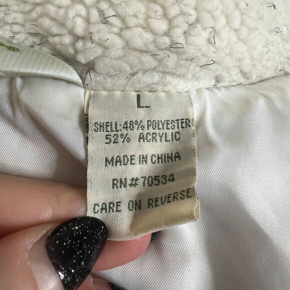 Orvis Teddy Bear Sherpa Tapestry Trim Cream Shacket Jacket Womens L Large - Picture 7 of 14